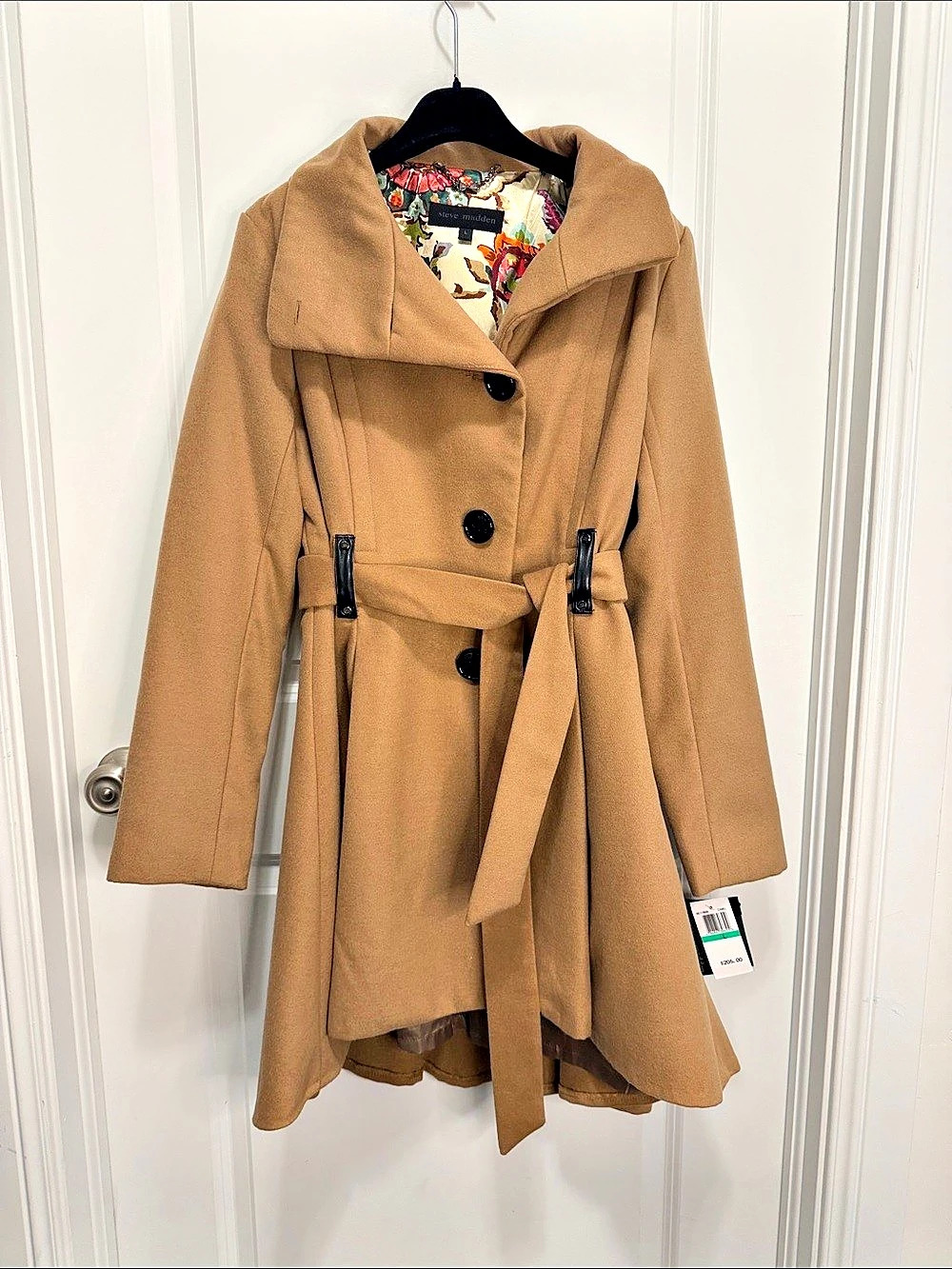 Steve Madden Floral Belted Trench Coat Brown Large NWT